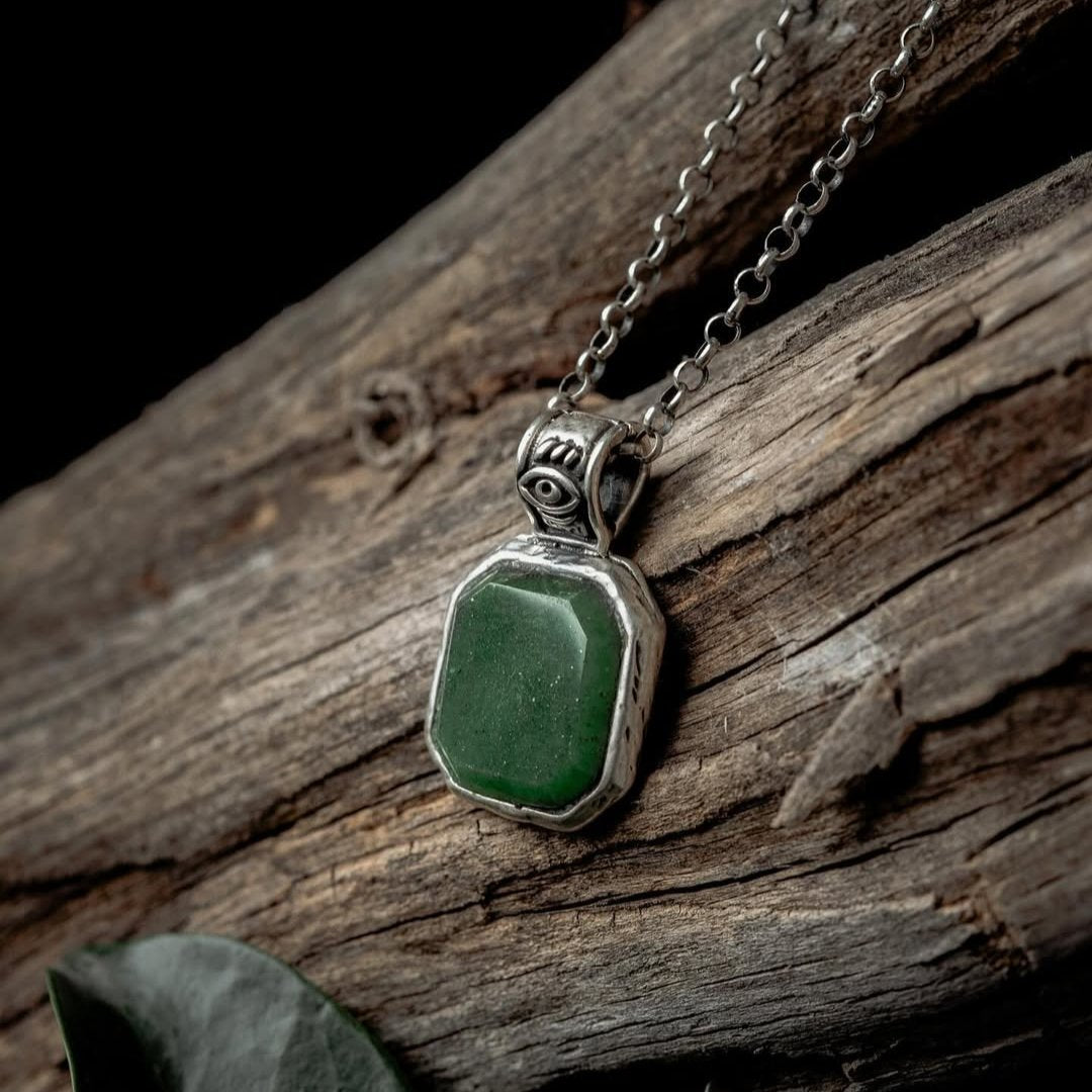 third eye jade silver necklace for men