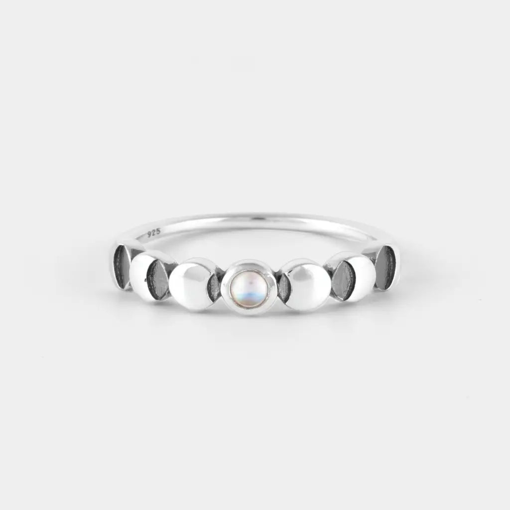 Moon phase silver ring with moon stone
