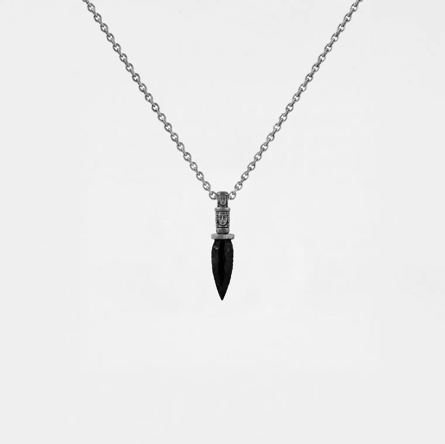 handcrafted mayan dagger silver pendant for men with obsidian stone