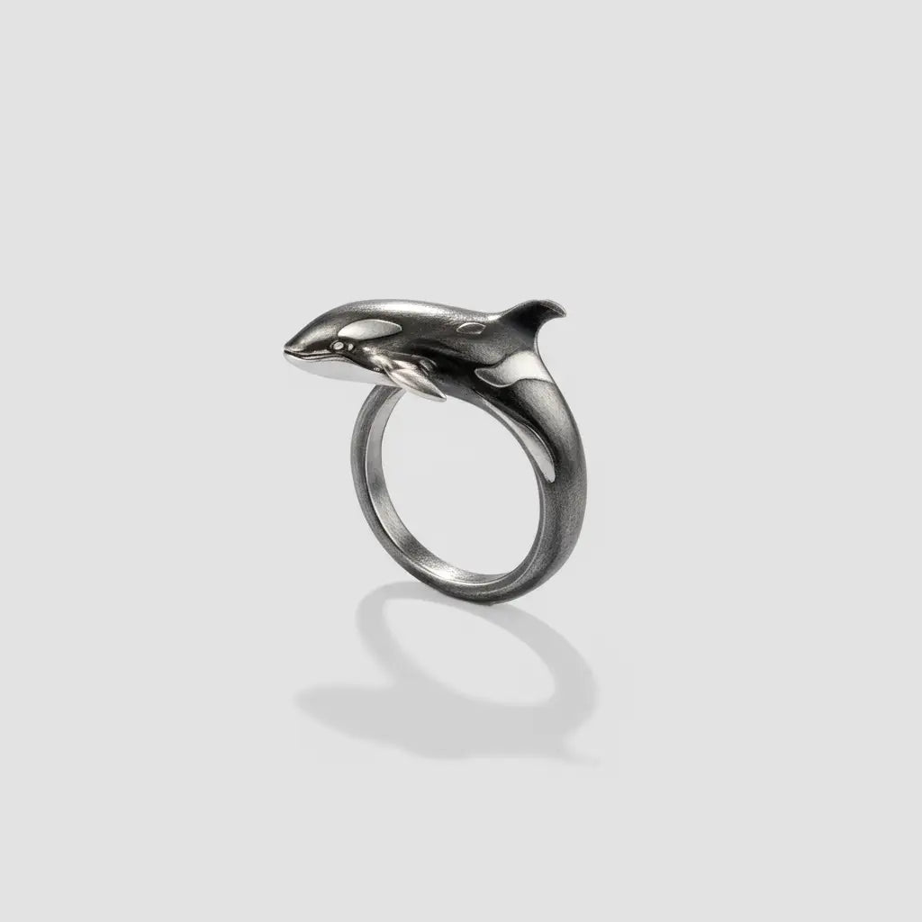 handcrafted orca silver ring for women