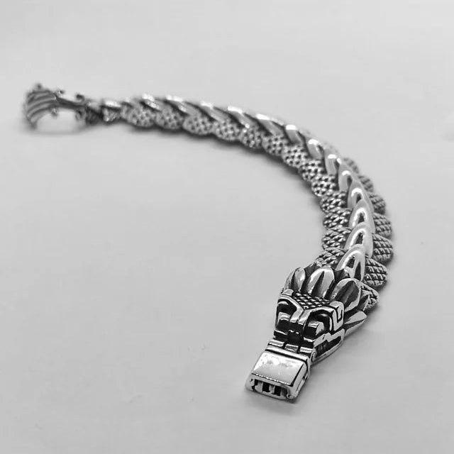 Quetzalcoatl Silver Bracelet for Men, Aztec jewelry