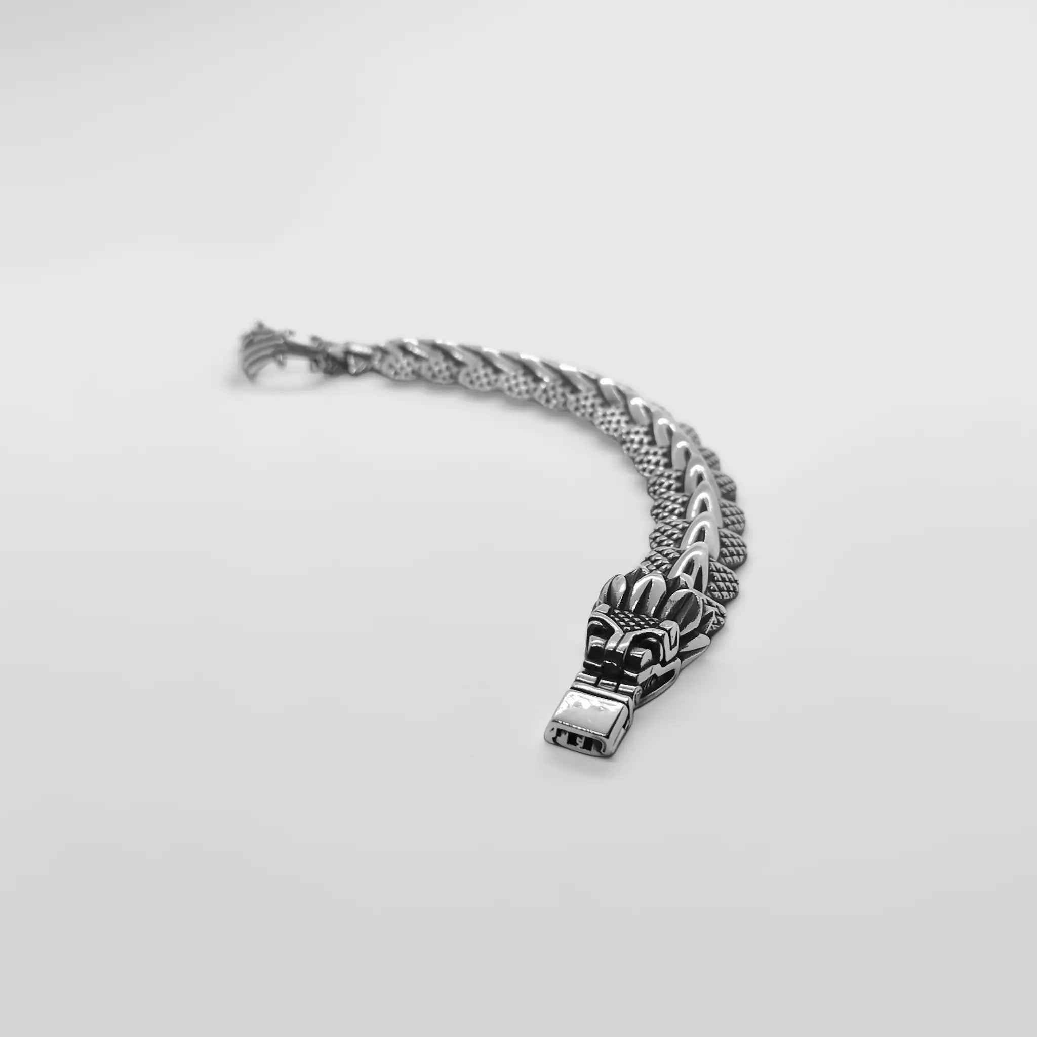 handcrafted Quetzalcoatl Silver Bracelet for Men, Aztec jewelry. Kukulkan bracelet