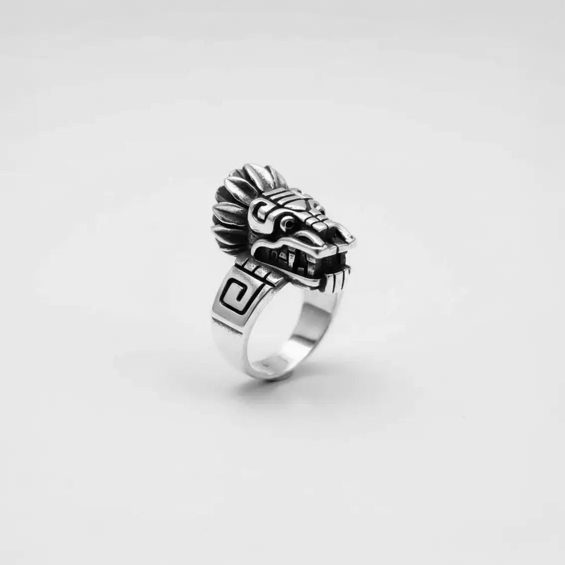 Handcrafted quetzalcoatl silver ring, kukulkan ring, aztec and mayan jewelry, men's silver jewelry inspired in mesoamerica