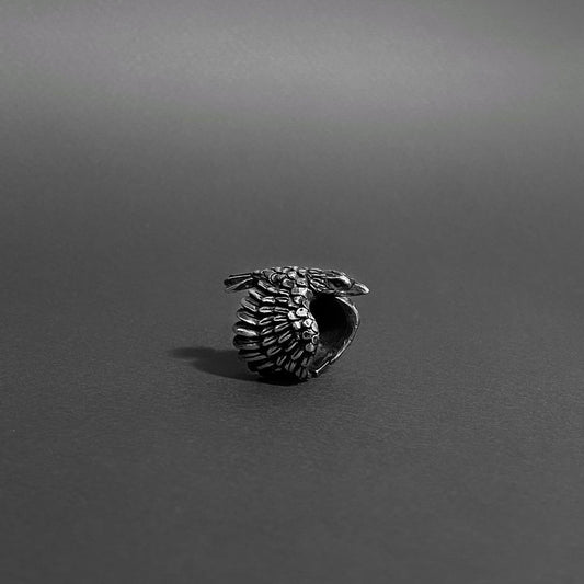 crow silve ring for men, raven silver ring