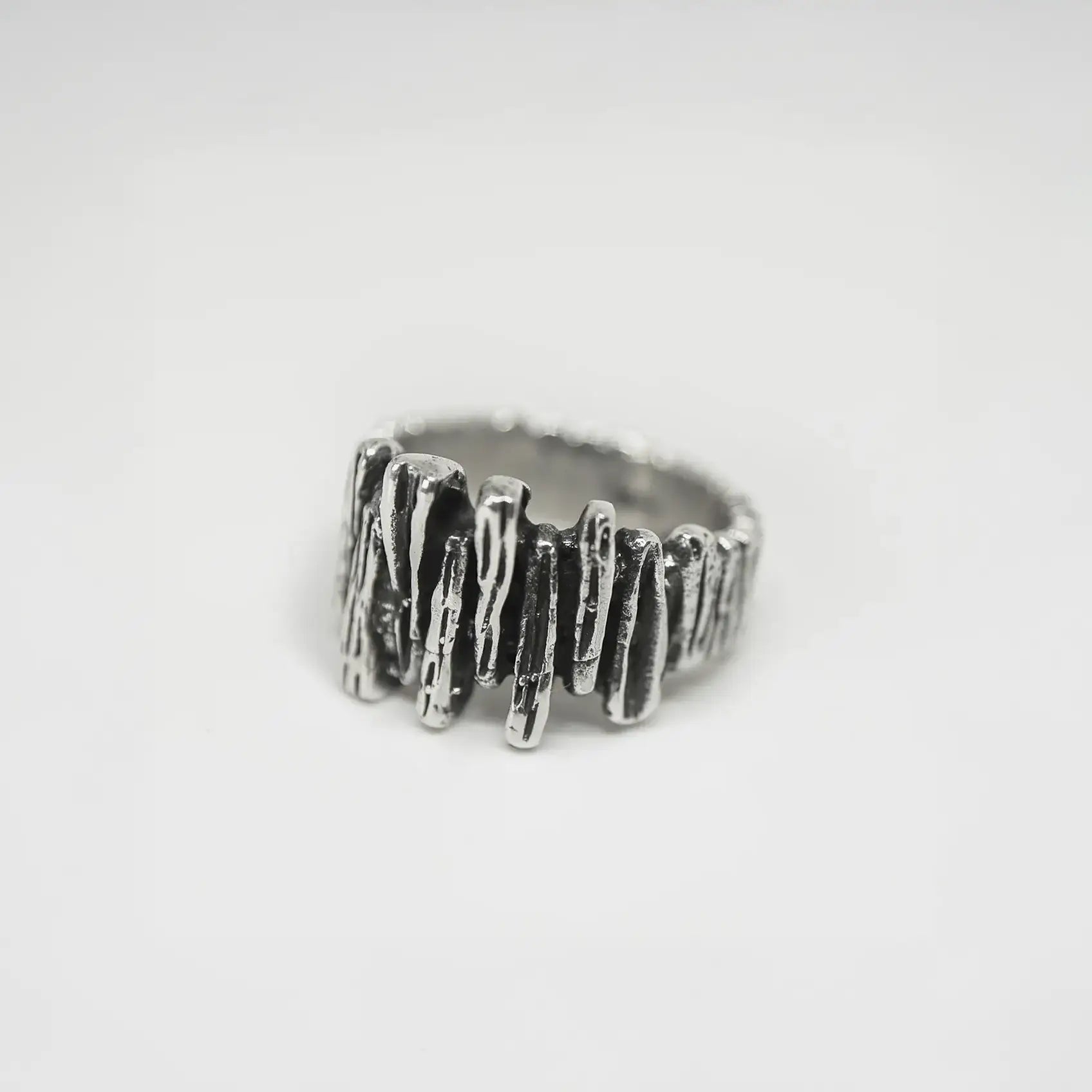 Handcrafted rock wall silver ring for men, nature inspired jewelry.