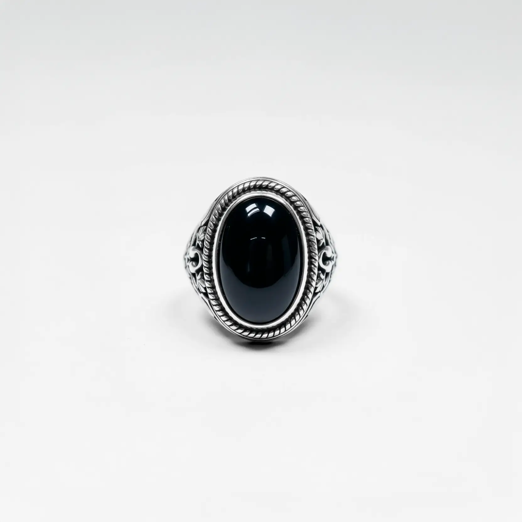 handcrafted roman emperor ring with a big obsidian stone, gemstone jewelry for men