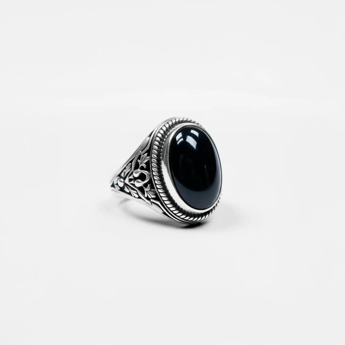 handcrafted roman emperor ring with a big obsidian stone, gemstone jewelry for men