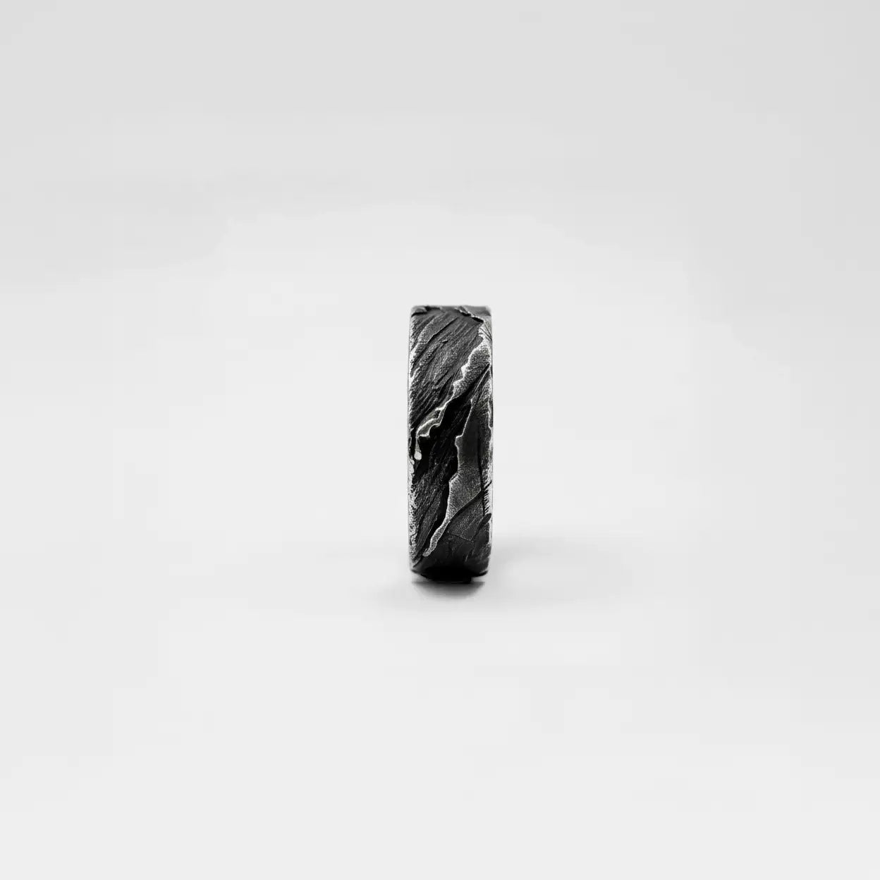 Handcrafted rustic silver ring for men, volcanic lands ring for men