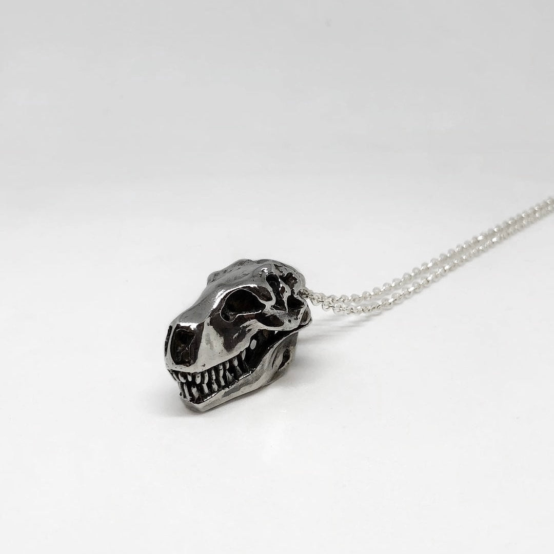 t-rex silver necklace for men