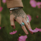 Handcrafted boho silver ring with natural turquoise stone for men, artisanal silver jewelry