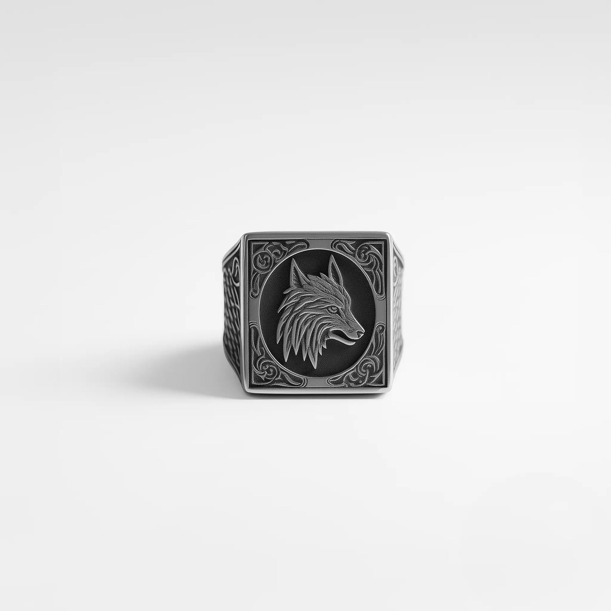 Handcrafted wolf signet silver ring for men, jewelry inspired in ancient cultures