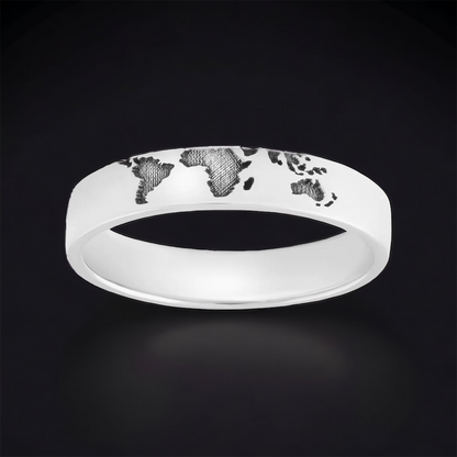 World Map Silver Ring