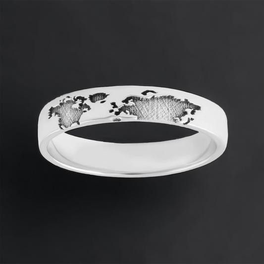 World Map Silver Ring