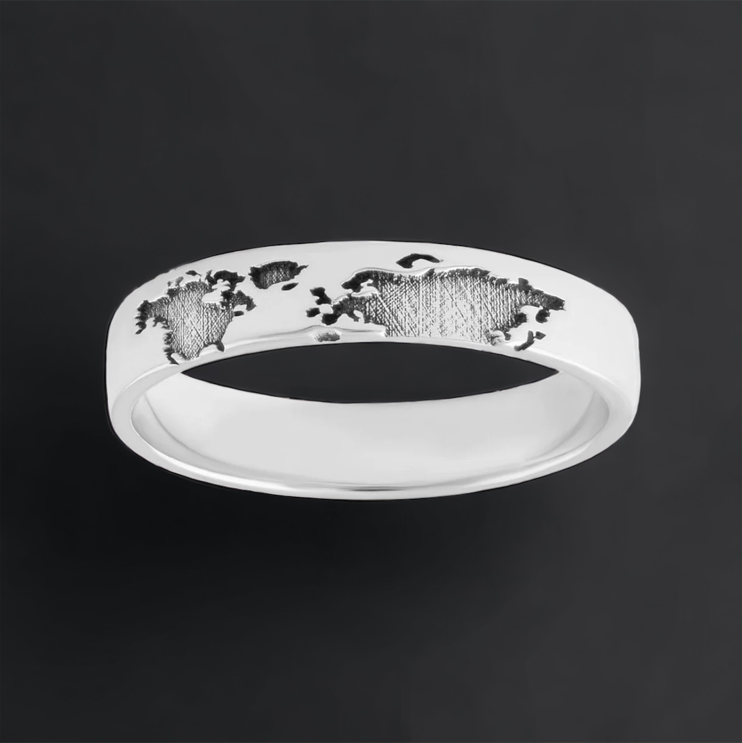 World Map Silver Ring