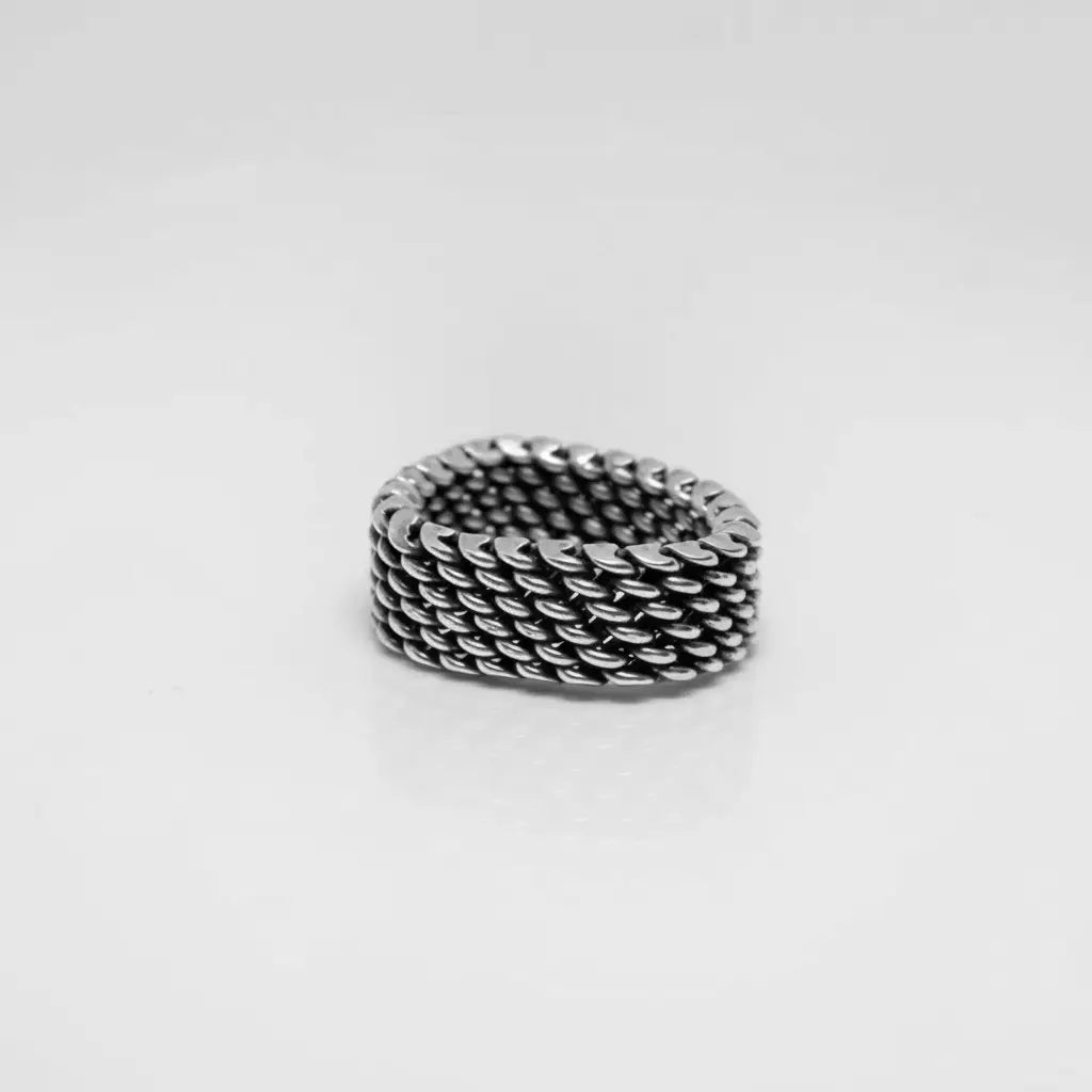 Handwoven silver ring for men, artisanal silvr jewelry from mexico