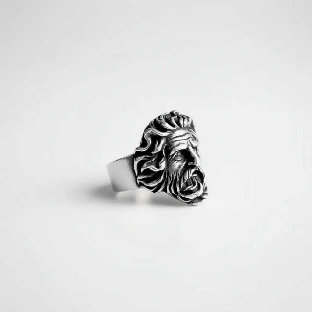 Handcrafted zeus silver ring for men, jewelry inspired in ancient greece