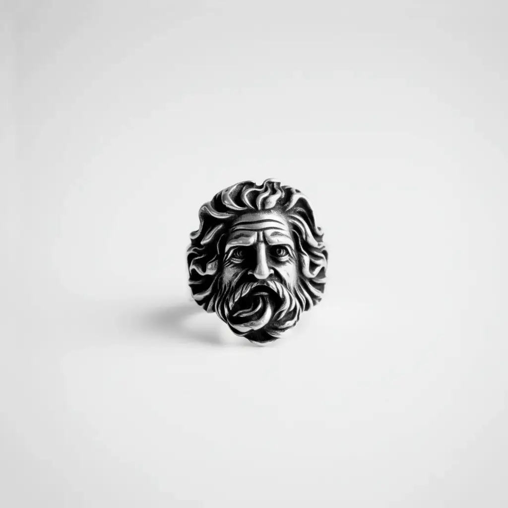 Handcrafted zeus silver ring for men, jewelry inspired in ancient greece